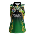 Custom Cook Islands Rugby League Women Sleeveless Polo Shirt Avaiki Tatau Tribal Motifs Black Color - Aussie Hoodie