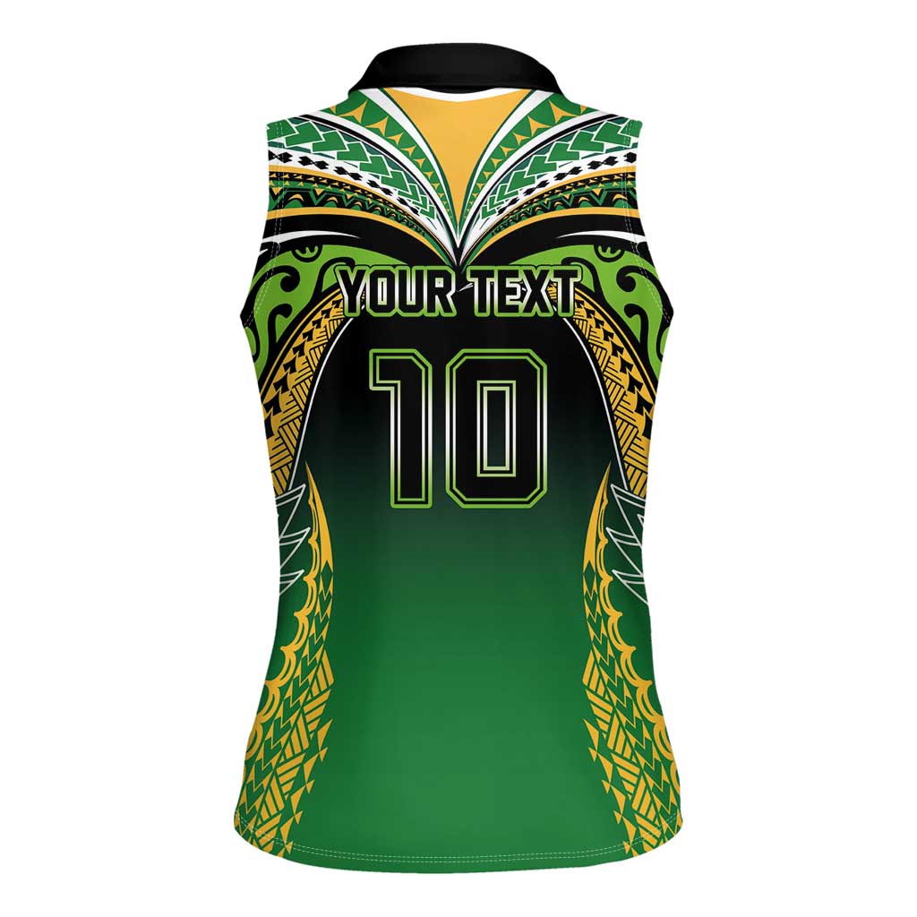 Custom Cook Islands Rugby League Women Sleeveless Polo Shirt Avaiki Tatau Tribal Motifs Black Color - Aussie Hoodie