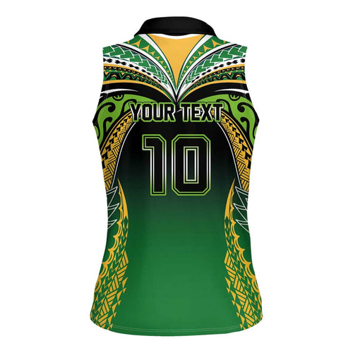 Custom Cook Islands Rugby League Women Sleeveless Polo Shirt Avaiki Tatau Tribal Motifs Black Color - Aussie Hoodie