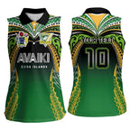 Custom Cook Islands Rugby League Women Sleeveless Polo Shirt Avaiki Tatau Tribal Motifs Black Color - Aussie Hoodie