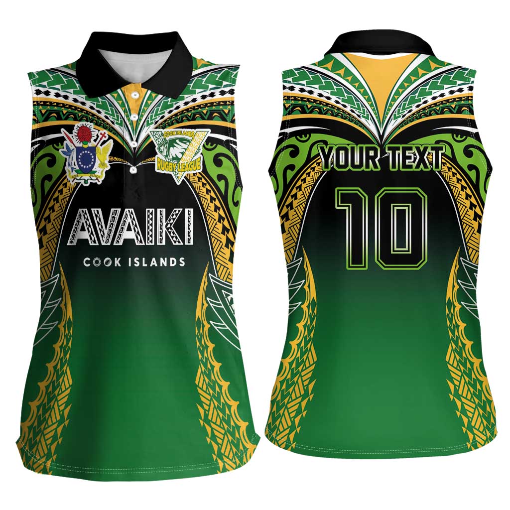Custom Cook Islands Rugby League Women Sleeveless Polo Shirt Avaiki Tatau Tribal Motifs Black Color - Aussie Hoodie