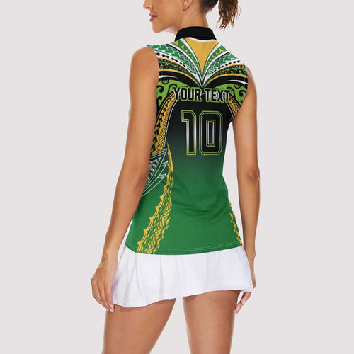 Custom Cook Islands Rugby League Women Sleeveless Polo Shirt Avaiki Tatau Tribal Motifs Black Color - Aussie Hoodie