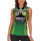 Custom Cook Islands Rugby League Women Sleeveless Polo Shirt Avaiki Tatau Tribal Motifs Black Color - Aussie Hoodie