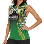Custom Cook Islands Rugby League Women Sleeveless Polo Shirt Avaiki Tatau Tribal Motifs Black Color - Aussie Hoodie