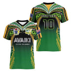 Custom Cook Islands Rugby League Women V-Neck T-Shirt Avaiki Tatau Tribal Motifs Black Color - Aussie Hoodie