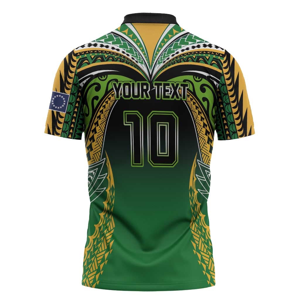 Custom Cook Islands Rugby League Zipper Polo Shirt Avaiki Tatau Tribal Motifs Black Color LT03