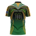 Custom Cook Islands Rugby League Zipper Polo Shirt Avaiki Tatau Tribal Motifs Black Color LT03