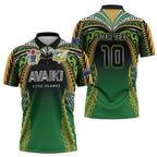 Custom Cook Islands Rugby League Zipper Polo Shirt Avaiki Tatau Tribal Motifs Black Color LT03