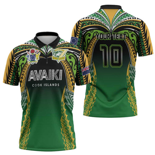 Custom Cook Islands Rugby League Zipper Polo Shirt Avaiki Tatau Tribal Motifs Black Color LT03