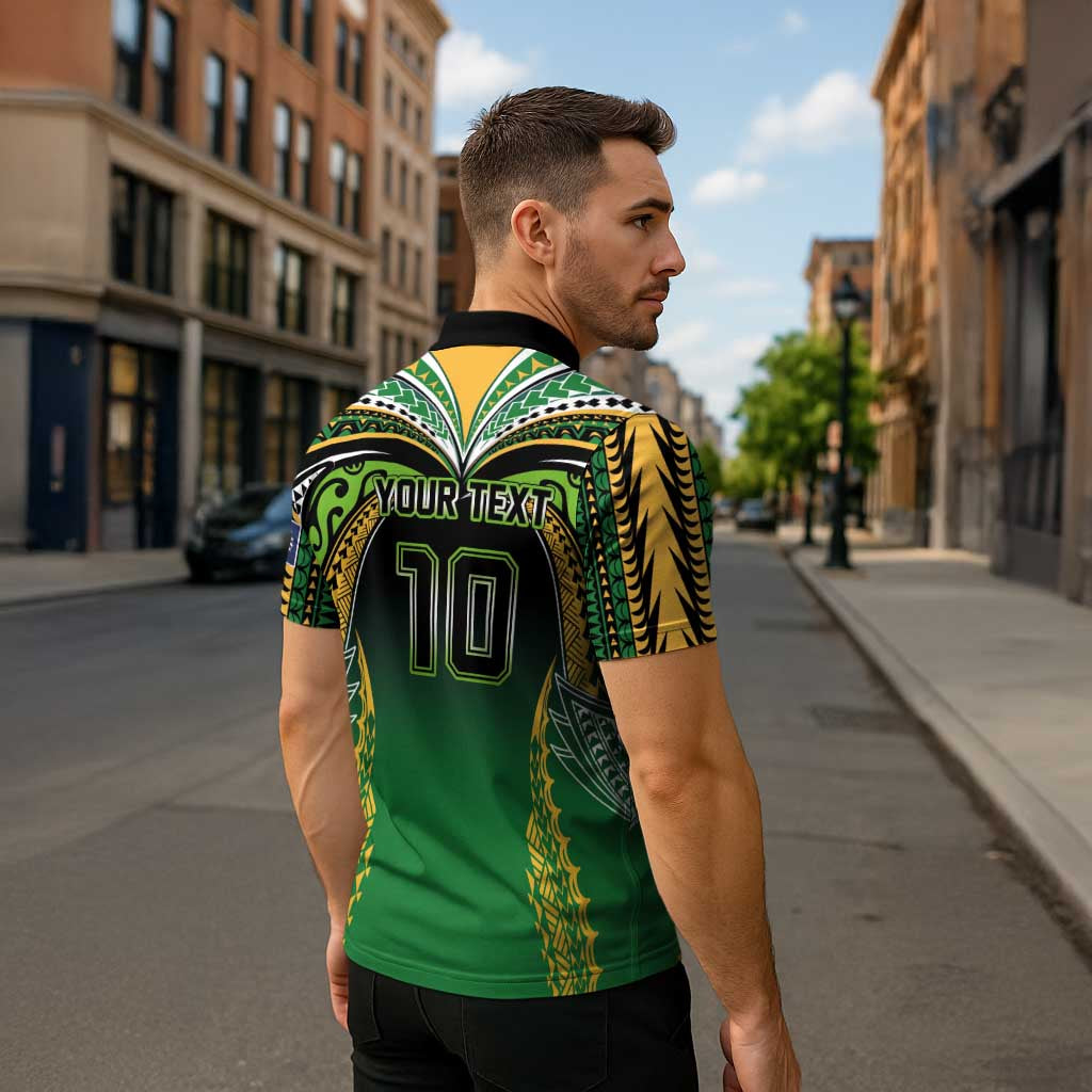 Custom Cook Islands Rugby League Zipper Polo Shirt Avaiki Tatau Tribal Motifs Black Color LT03