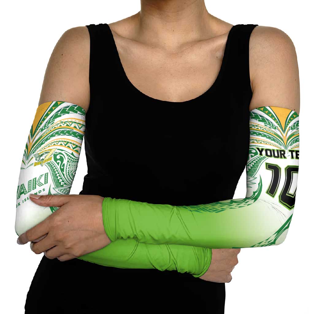 Custom Cook Islands Rugby League Arm Sleeves Avaiki Tatau Tribal Motifs White Color - Aussie Hoodie