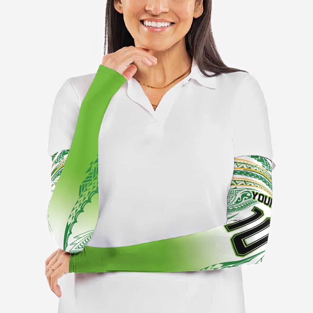 Custom Cook Islands Rugby League Arm Sleeves Avaiki Tatau Tribal Motifs White Color - Aussie Hoodie