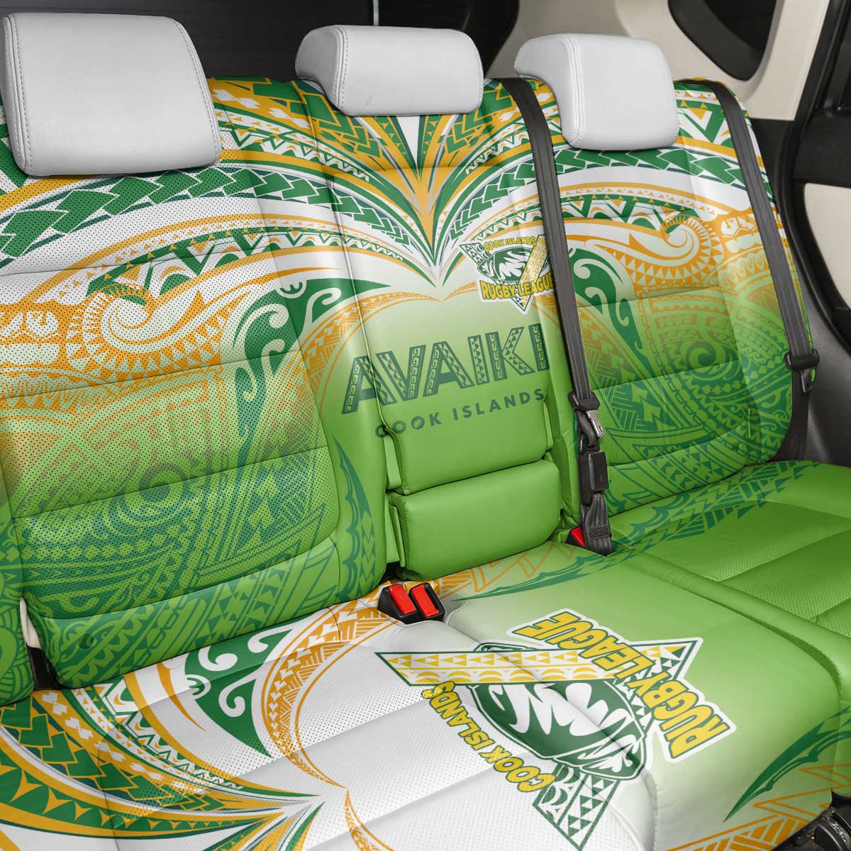 Cook Islands Rugby League Back Car Seat Cover Avaiki Tatau Tribal Motifs White Color - Aussie Hoodie