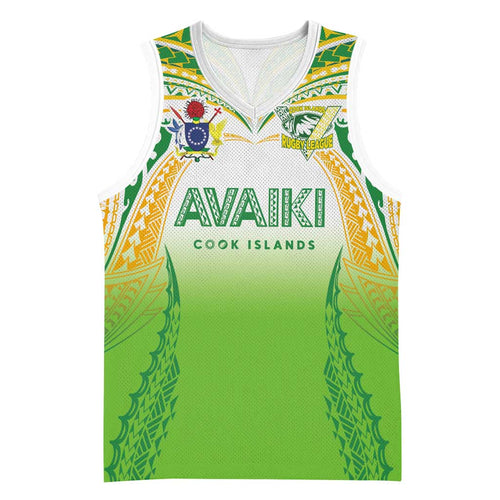 Custom Cook Islands Rugby League Basketball Jersey Avaiki Tatau Tribal Motifs White Color - Aussie Hoodie
