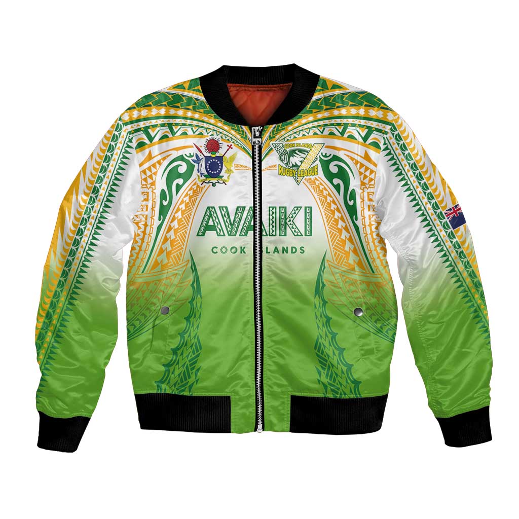 Custom Cook Islands Rugby League Bomber Jacket Avaiki Tatau Tribal Motifs White Color - Aussie Hoodie