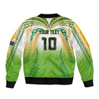 Custom Cook Islands Rugby League Bomber Jacket Avaiki Tatau Tribal Motifs White Color - Aussie Hoodie