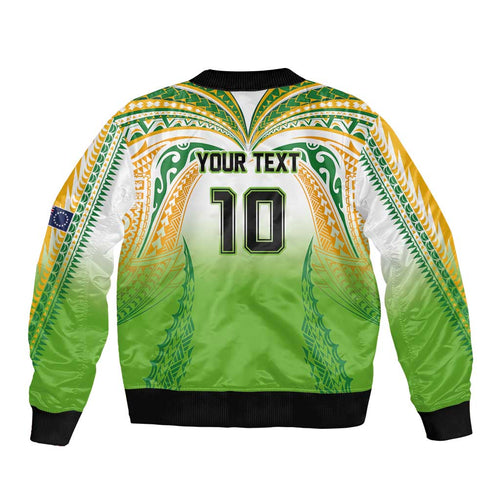 Custom Cook Islands Rugby League Bomber Jacket Avaiki Tatau Tribal Motifs White Color - Aussie Hoodie