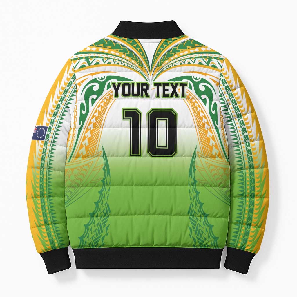 Custom Cook Islands Rugby League Bomber Puffer Jacket Avaiki Tatau Tribal Motifs White Color - Aussie Hoodie