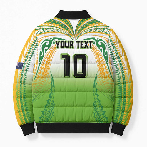 Custom Cook Islands Rugby League Bomber Puffer Jacket Avaiki Tatau Tribal Motifs White Color - Aussie Hoodie
