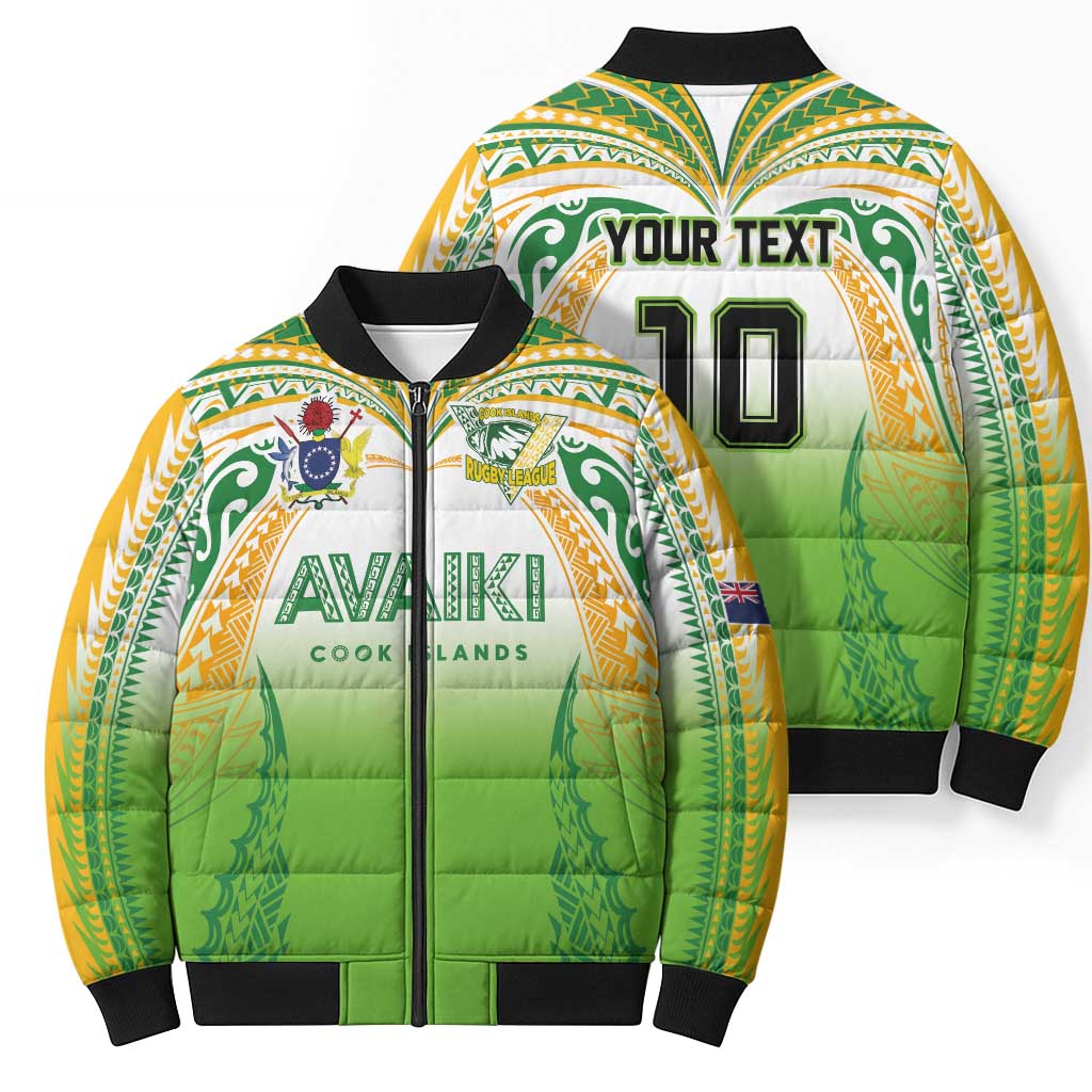 Custom Cook Islands Rugby League Bomber Puffer Jacket Avaiki Tatau Tribal Motifs White Color - Aussie Hoodie