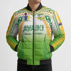 Custom Cook Islands Rugby League Bomber Puffer Jacket Avaiki Tatau Tribal Motifs White Color - Aussie Hoodie