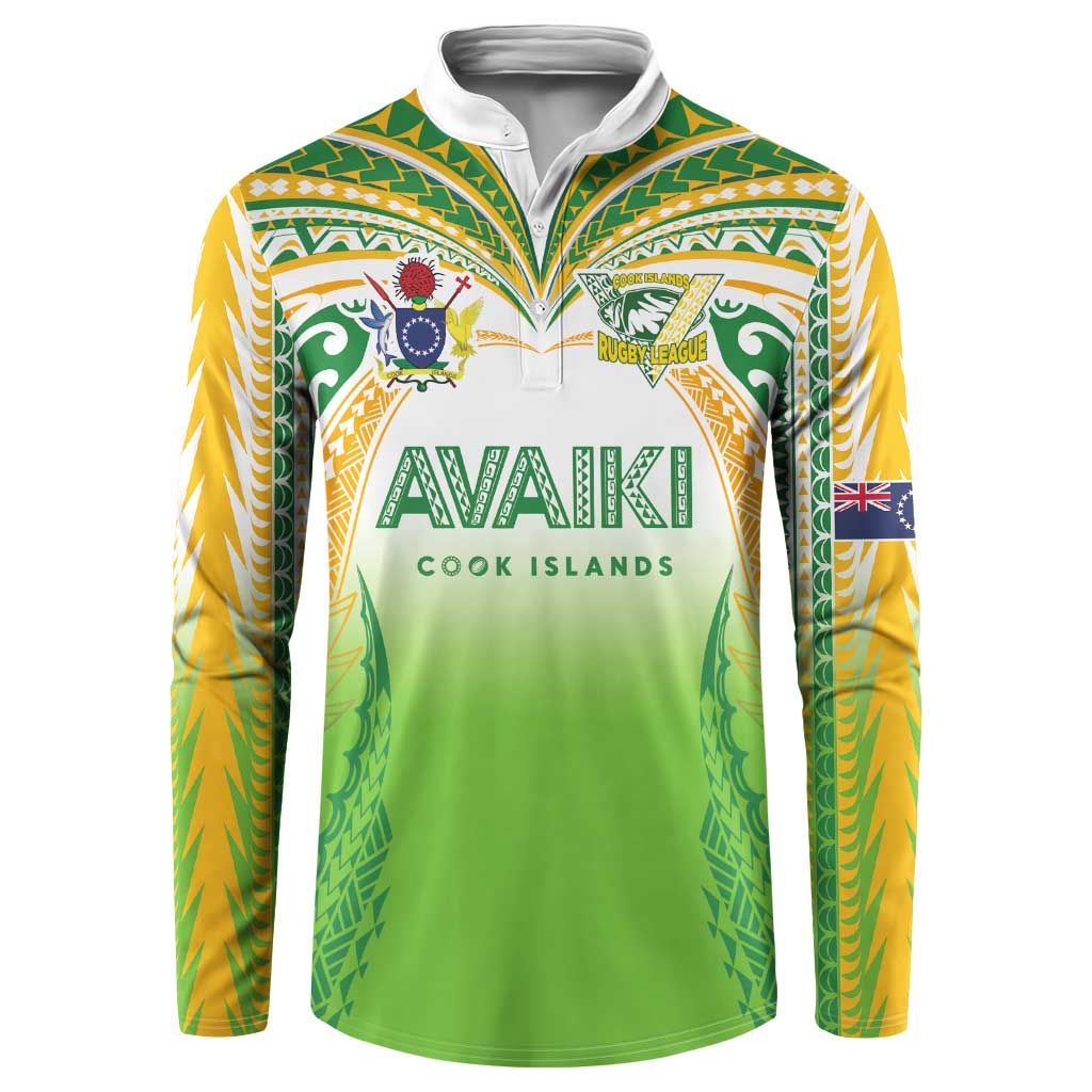Custom Cook Islands Rugby League Button Sweatshirt Avaiki Tatau Tribal Motifs White Color - Aussie Hoodie