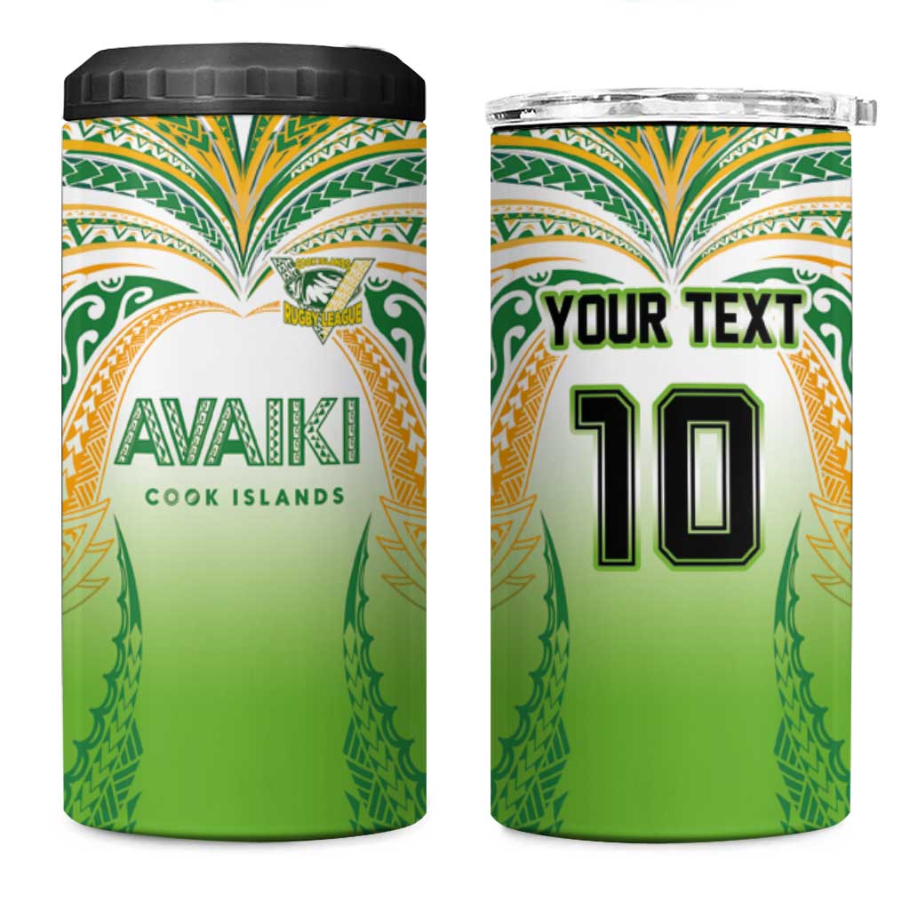 Custom Cook Islands Rugby League 4 in 1 Can Cooler Tumbler Avaiki Tatau Tribal Motifs White Color - Aussie Hoodie