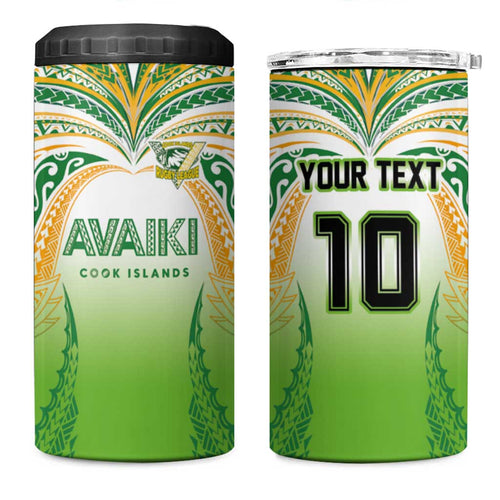 Custom Cook Islands Rugby League 4 in 1 Can Cooler Tumbler Avaiki Tatau Tribal Motifs White Color - Aussie Hoodie