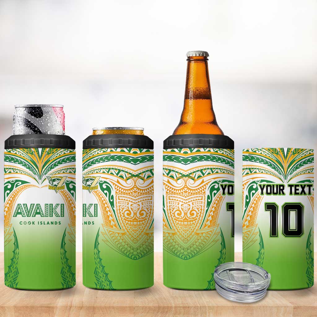 Custom Cook Islands Rugby League 4 in 1 Can Cooler Tumbler Avaiki Tatau Tribal Motifs White Color - Aussie Hoodie