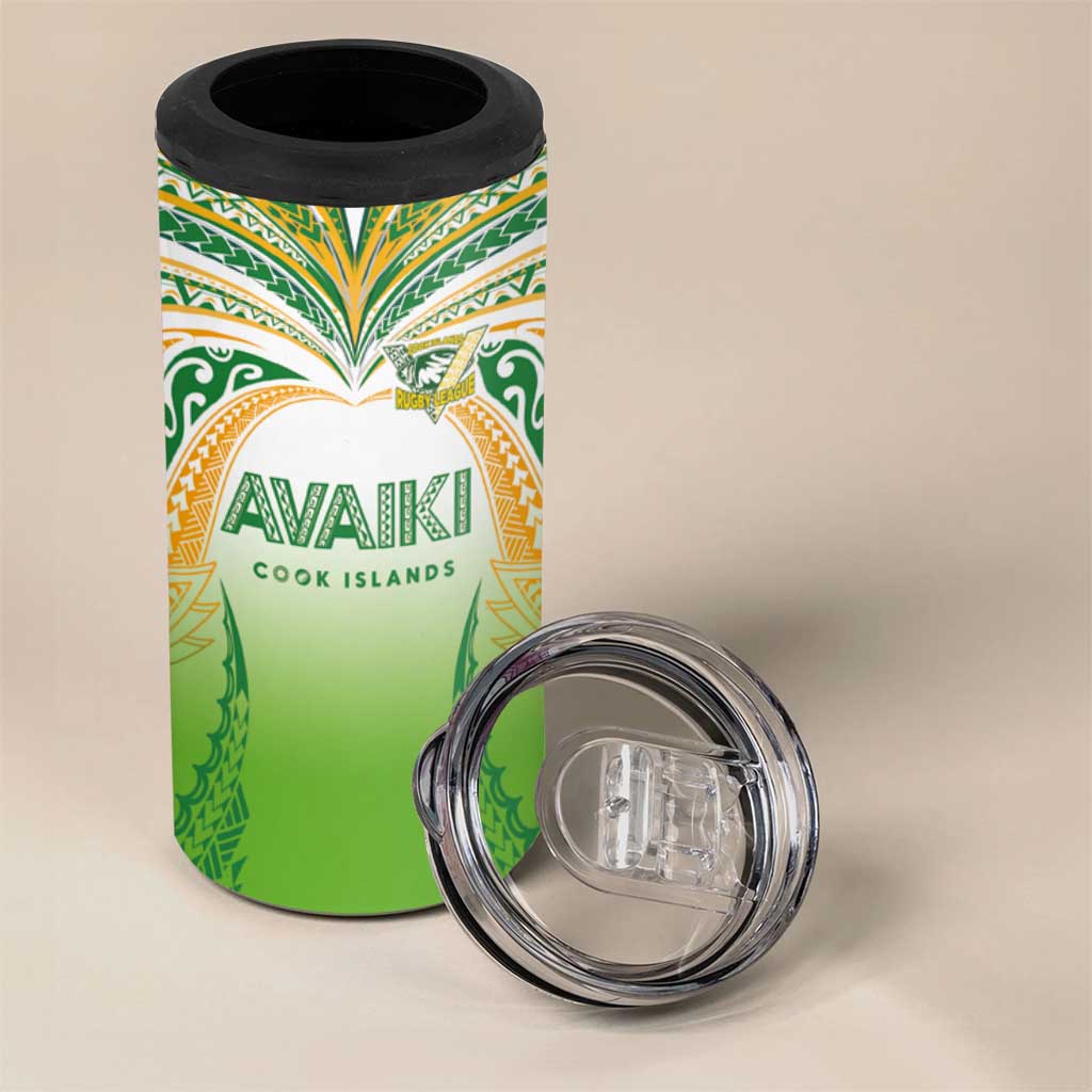 Custom Cook Islands Rugby League 4 in 1 Can Cooler Tumbler Avaiki Tatau Tribal Motifs White Color - Aussie Hoodie