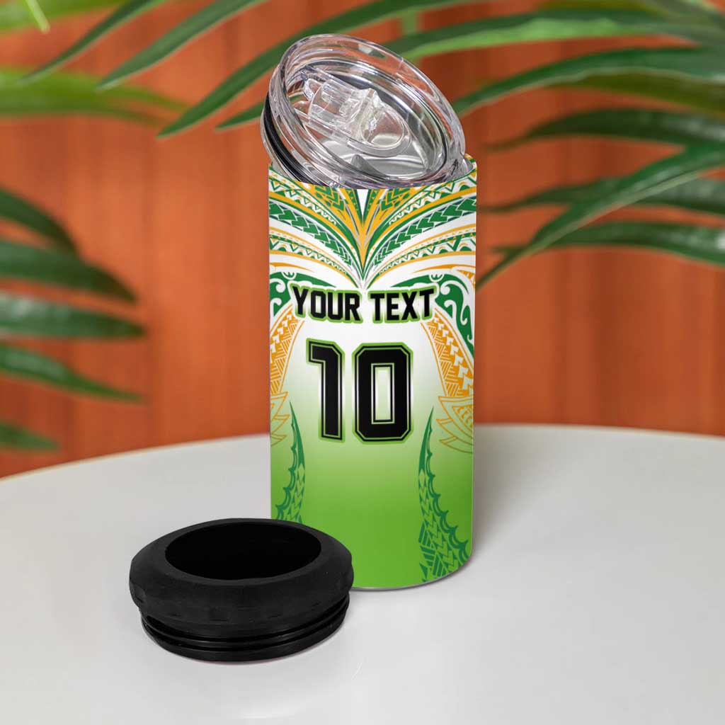 Custom Cook Islands Rugby League 4 in 1 Can Cooler Tumbler Avaiki Tatau Tribal Motifs White Color - Aussie Hoodie