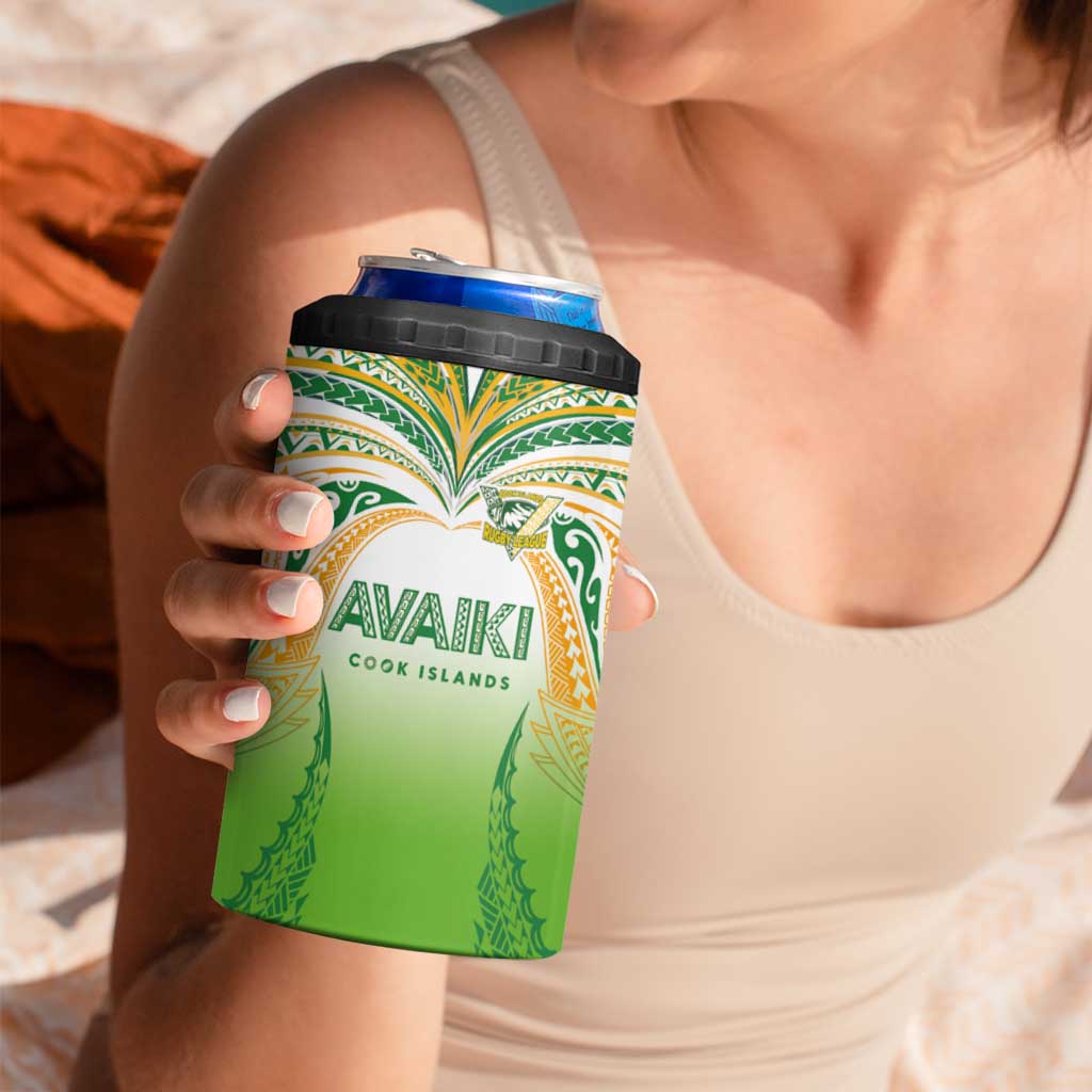 Custom Cook Islands Rugby League 4 in 1 Can Cooler Tumbler Avaiki Tatau Tribal Motifs White Color - Aussie Hoodie