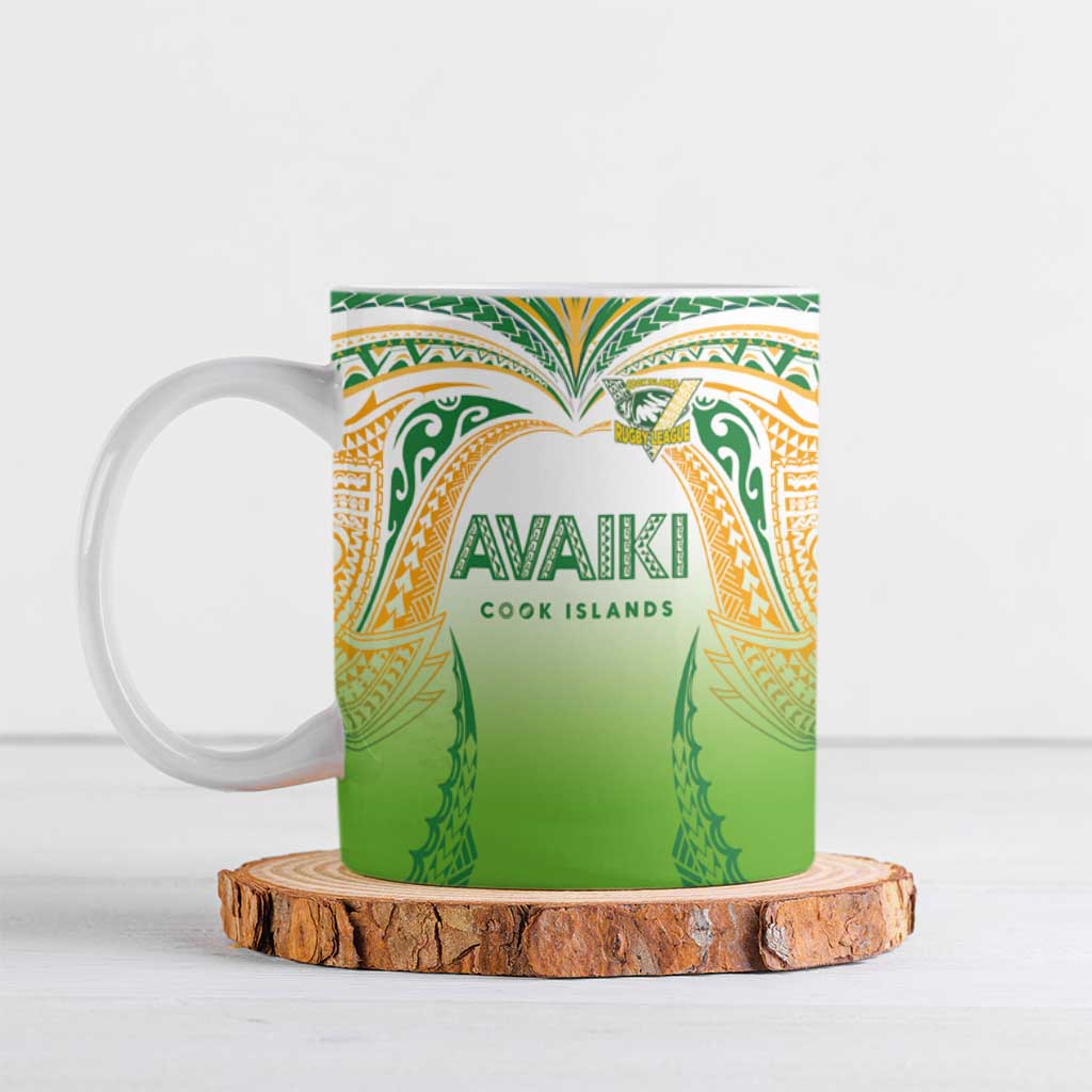 Custom Cook Islands Rugby League Ceramic Mug Avaiki Tatau Tribal Motifs White Color - Aussie Hoodie