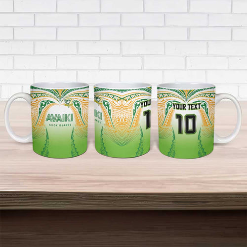 Custom Cook Islands Rugby League Ceramic Mug Avaiki Tatau Tribal Motifs White Color - Aussie Hoodie