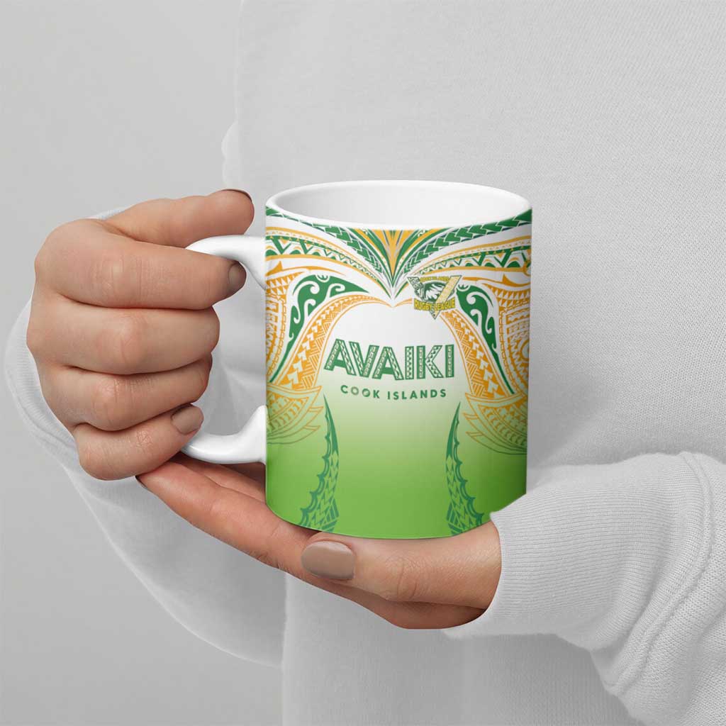 Custom Cook Islands Rugby League Ceramic Mug Avaiki Tatau Tribal Motifs White Color - Aussie Hoodie