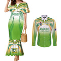 Custom Cook Islands Rugby League Couples Matching Mermaid Dress and Long Sleeve Button Shirt Avaiki Tatau Tribal Motifs White Color - Aussie Hoodie