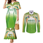 Custom Cook Islands Rugby League Couples Matching Mermaid Dress and Long Sleeve Button Shirt Avaiki Tatau Tribal Motifs White Color - Aussie Hoodie