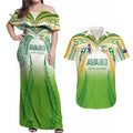 Custom Cook Islands Rugby League Couples Matching Off Shoulder Maxi Dress and Hawaiian Shirt Avaiki Tatau Tribal Motifs White Color - Aussie Hoodie