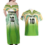 Custom Cook Islands Rugby League Couples Matching Off Shoulder Maxi Dress and Hawaiian Shirt Avaiki Tatau Tribal Motifs White Color - Aussie Hoodie