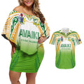 Custom Cook Islands Rugby League Couples Matching Off Shoulder Short Dress and Hawaiian Shirt Avaiki Tatau Tribal Motifs White Color - Aussie Hoodie