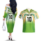 Custom Cook Islands Rugby League Couples Matching Off The Shoulder Long Sleeve Dress and Hawaiian Shirt Avaiki Tatau Tribal Motifs White Color - Aussie Hoodie