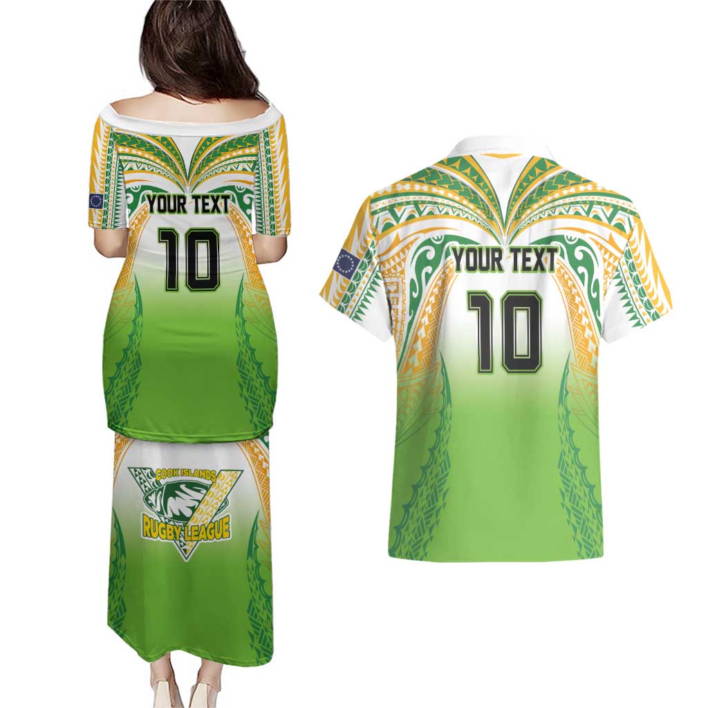 Custom Cook Islands Rugby League Couples Matching Puletasi and Hawaiian Shirt Avaiki Tatau Tribal Motifs White Color - Aussie Hoodie