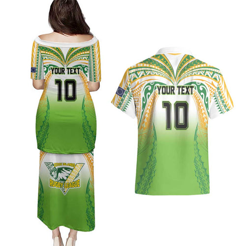 Custom Cook Islands Rugby League Couples Matching Puletasi and Hawaiian Shirt Avaiki Tatau Tribal Motifs White Color - Aussie Hoodie
