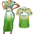 Custom Cook Islands Rugby League Couples Matching Short Sleeve Bodycon Dress and Hawaiian Shirt Avaiki Tatau Tribal Motifs White Color - Aussie Hoodie