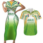 Custom Cook Islands Rugby League Couples Matching Short Sleeve Bodycon Dress and Hawaiian Shirt Avaiki Tatau Tribal Motifs White Color - Aussie Hoodie