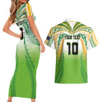 Custom Cook Islands Rugby League Couples Matching Short Sleeve Bodycon Dress and Hawaiian Shirt Avaiki Tatau Tribal Motifs White Color - Aussie Hoodie