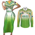 Custom Cook Islands Rugby League Couples Matching Short Sleeve Bodycon Dress and Long Sleeve Button Shirt Avaiki Tatau Tribal Motifs White Color - Aussie Hoodie
