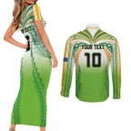 Custom Cook Islands Rugby League Couples Matching Short Sleeve Bodycon Dress and Long Sleeve Button Shirt Avaiki Tatau Tribal Motifs White Color - Aussie Hoodie