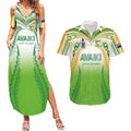 Custom Cook Islands Rugby League Couples Matching Summer Maxi Dress and Hawaiian Shirt Avaiki Tatau Tribal Motifs White Color - Aussie Hoodie