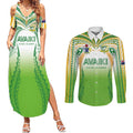 Custom Cook Islands Rugby League Couples Matching Summer Maxi Dress and Long Sleeve Button Shirt Avaiki Tatau Tribal Motifs White Color - Aussie Hoodie